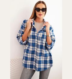 Снимка на Kesi Włoski Women's cotton checkered shirt with a distressed effect cornflower blue