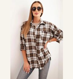 Снимка на Kesi Włoski Women's cotton plaid shirt with a distressed effect brown
