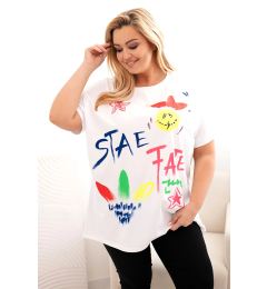 Снимка на Kesi Włoski Women's cotton Plus Size blouse with colorful print white
