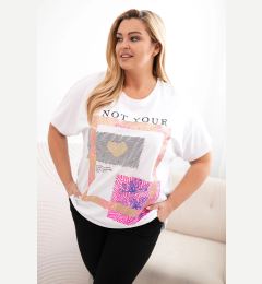Снимка на Kesi Włoski Women's cotton Plus Size blouse with gold print white + pink