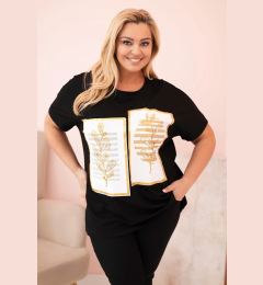 Снимка на Kesi Włoski Women's cotton Plus Size blouse with rhinestones white + camel