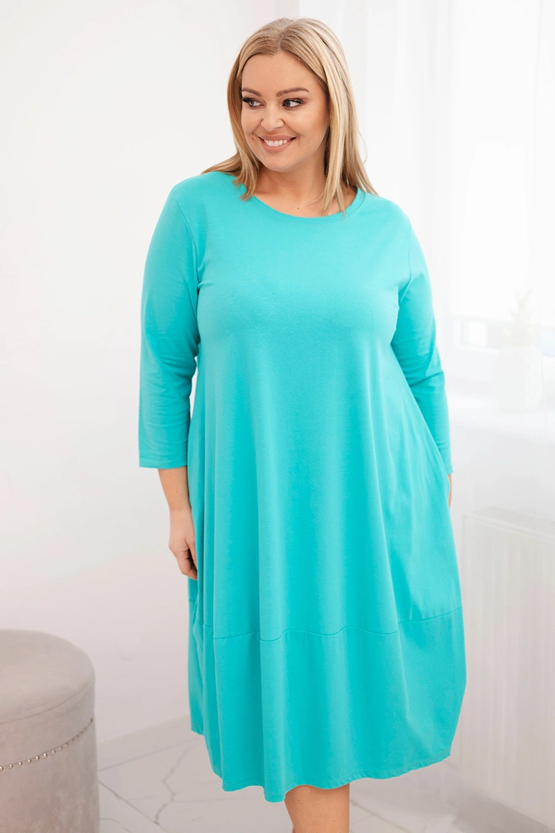 Снимка на Kesi Włoski Women's cotton Plus Size dress with rolled-up sleeves and pockets mint