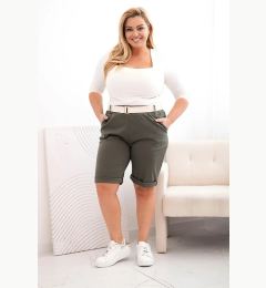 Снимка на Kesi Włoski Women's Cotton Plus Size Shorts with Belt khaki