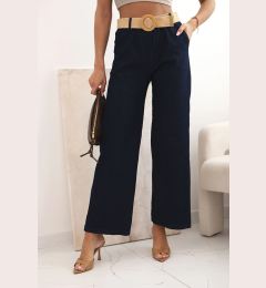 Снимка на Kesi Włoski Women's cotton trousers with wide legs and a belt dark denim