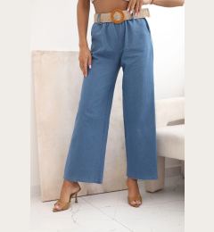 Снимка на Kesi Włoski Women's cotton trousers with wide legs and a belt light denim