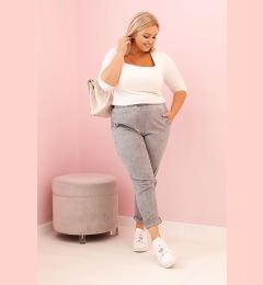 Снимка на Kesi Włoski Women's distressed Plus Size pants with viscose and elastic gray