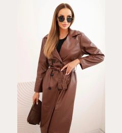 Снимка на Kesi Włoski Women's eco-leather trench coat with a belt and collar light brown