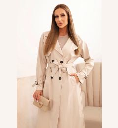Снимка на Kesi Włoski Women's eco-leather trench coat with a classic collar and a tied belt beige