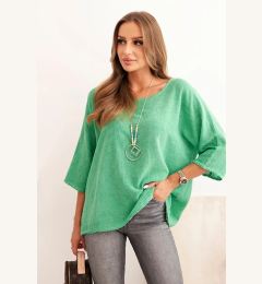 Снимка на Kesi Włoski Women's linen-cotton blouse with short sleeves green