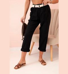 Снимка на Kesi Włoski Women's linen cotton pants with a belt black