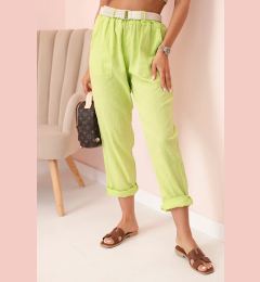 Снимка на Kesi Włoski Women's linen cotton pants with a belt bright green