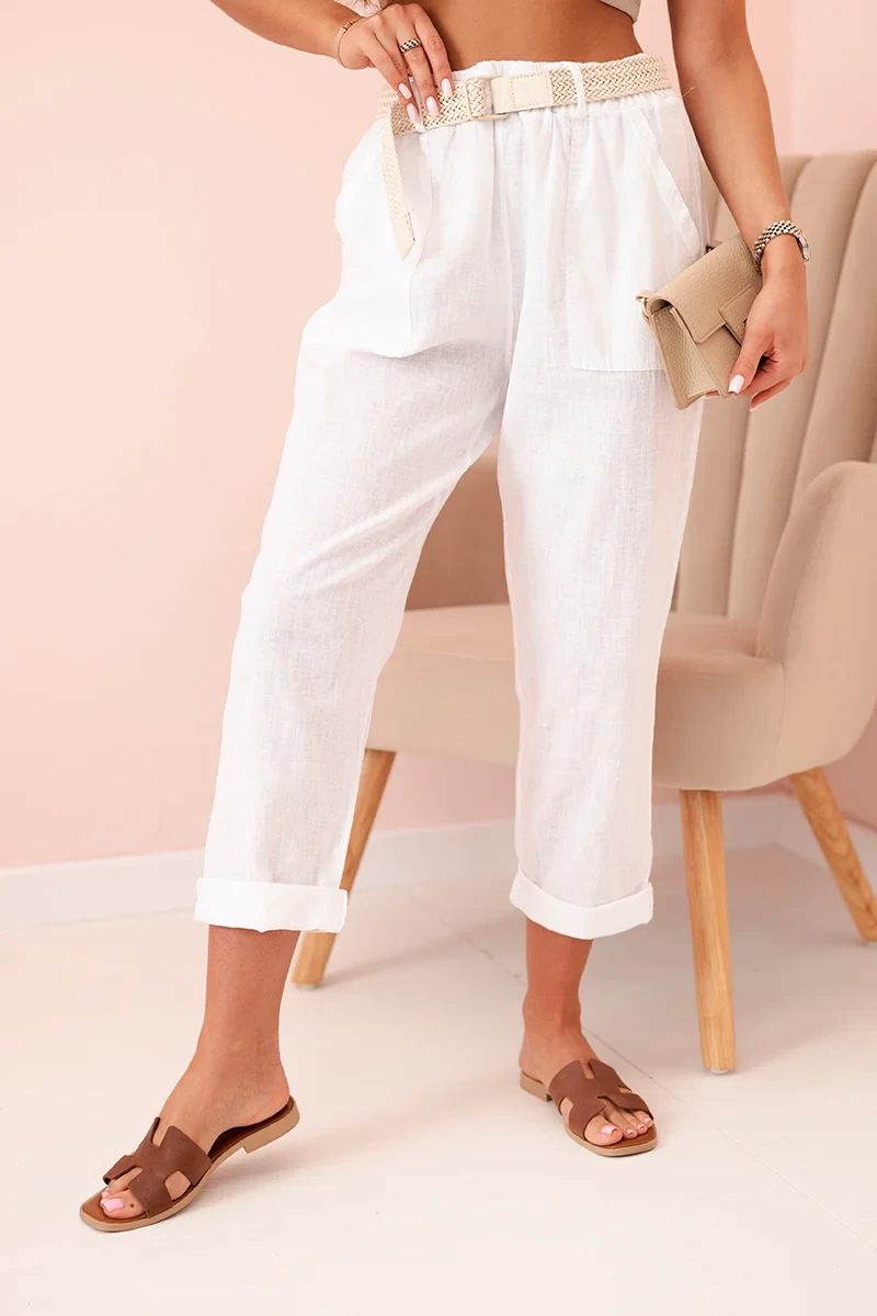 Снимка на Kesi Włoski Women's linen cotton pants with a belt white