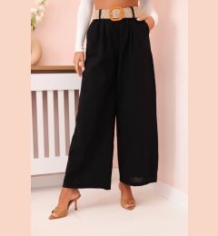 Снимка на Kesi Włoski Women's linen trousers with wide legs and a belt black