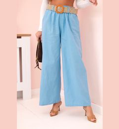 Снимка на Kesi Włoski Women's linen trousers with wide legs and a belt blue