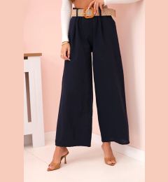 Снимка на Kesi Włoski Women's linen trousers with wide legs and a belt navy blue