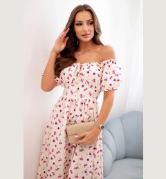 Снимка на Kesi Włoski Women's maxi dress with flowers and puffs beige+purple