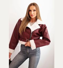 Снимка на Kesi Włoski Women's pilot jacket made of eco-leather, insulated with fur and a belt, burgundy
