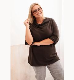Снимка на Kesi Włoski Women's Plus Size blouse with cotton in a loose fit with a water neckline brown