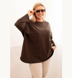 Снимка на Kesi Włoski Women's Plus Size blouse with cotton, pocket, and rolled-up sleeve brown
