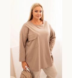 Снимка на Kesi Włoski Women's Plus Size blouse with cotton, pocket and rolled-up sleeve fango
