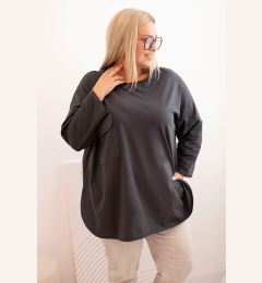 Снимка на Kesi Włoski Women's Plus Size blouse with cotton, pocket, and rolled-up sleeve graphite