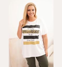 Снимка на Kesi Włoski Women's Plus Size Cotton Blouse with Gold Glitter Print white