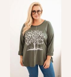 Снимка на Kesi Włoski Women's Plus Size cotton blouse with tree print khaki