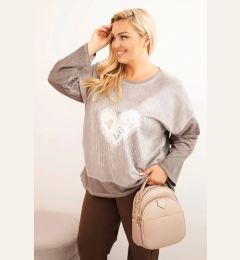 Снимка на Kesi Włoski Women's Plus Size cotton sweatshirt with heart print and drawstrings brown