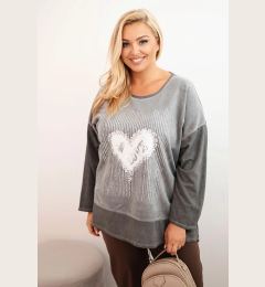Снимка на Kesi Włoski Women's Plus Size cotton sweatshirt with heart print and drawstrings graphite
