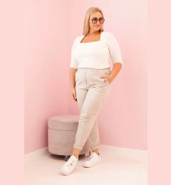 Снимка на Kesi Włoski Women's plus size distressed pants with viscose and elastic beige