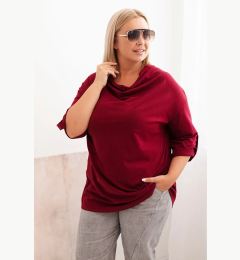 Снимка на Kesi Włoski Women's Plus Size loose-fitting blouse with cotton and water neckline burgundy