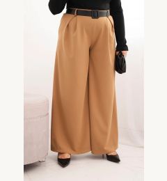 Снимка на Kesi Włoski Women's Plus Size pants with wide legs and a belt camel