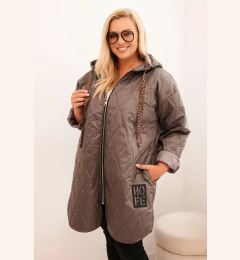 Снимка на Kesi Włoski Women's Plus Size quilted jacket with a hood and the inscription HOPE cappuccino