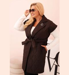 Снимка на Kesi Włoski Women's Plus Size quilted vest with belt and collar brown