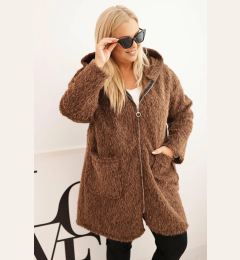 Снимка на Kesi Włoski Women's Plus Size viscose coat with a zipper and a hood brown