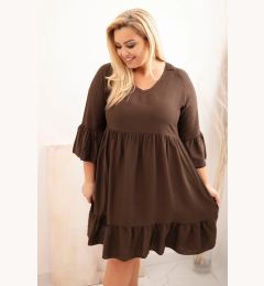 Снимка на Kesi Włoski Women's Plus Size viscose dress with openwork decoration brown