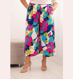 Снимка на Kesi Włoski Women's Plus Size viscose trousers with floral pattern fuchsia