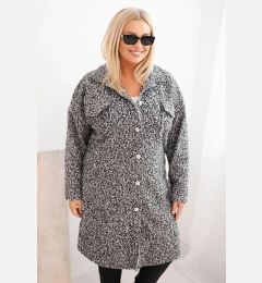 Снимка на Kesi Włoski Women's Plus Size wool coat with button closure, pockets, and collar graphite melange