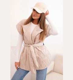 Снимка на Kesi Włoski Women's quilted vest with a belt and a wide collar beige