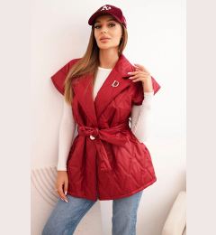 Снимка на Kesi Włoski Women's quilted vest with a belt and wide collar burgundy