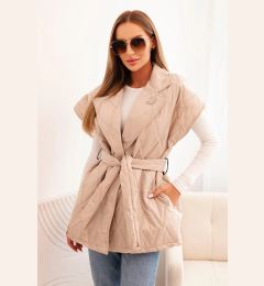 Снимка на Kesi Włoski Women's quilted vest with a belt and wide collar dark beige