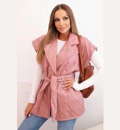 Снимка на Kesi Włoski Women's quilted vest with a belt and wide collar dark pink