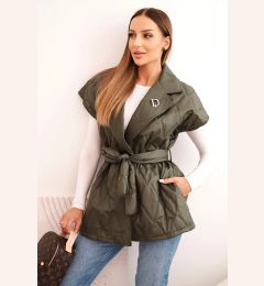 Снимка на Kesi Włoski Women's quilted vest with belt and wide collar khaki