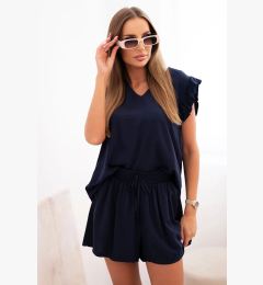 Снимка на Kesi Włoski Women's set made of viscose, ruffled blouse and short shorts navy blue