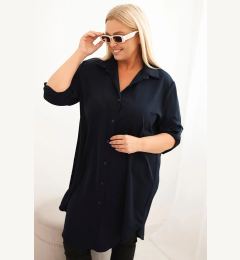 Снимка на Kesi Włoski Women's shirt dress Plus Size with a longer back and rolled-up sleeves navy blue
