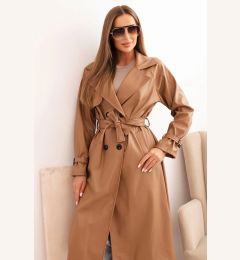Снимка на Kesi Włoski Women's trench coat made of eco-leather with a classic collar and a tied belt camel