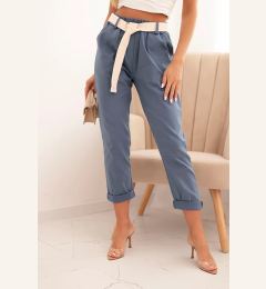 Снимка на Kesi Włoski Women's viscose pants with a belt and rolled-up hem dark denim