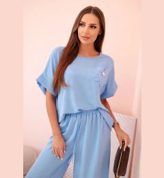 Снимка на Kesi Włoski Women's viscose set with decorative flower and wide trousers - blue