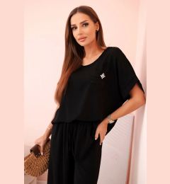 Снимка на Kesi Włoski Women's viscose set with decorative flower and wide trousers - fuchsia black
