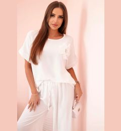 Снимка на Kesi Włoski Women's viscose set with decorative flower and wide trousers - fuchsia white